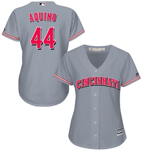 Reds #44 Aristides Aquino Grey Road Women's Stitched MLB Jersey
